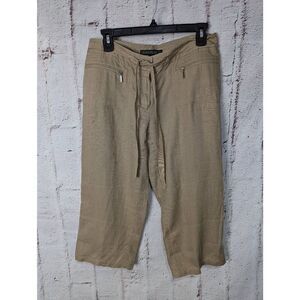Lafayette 148 100% Linen‎ Tan Wide Leg Side Button Cropped Pants Capri